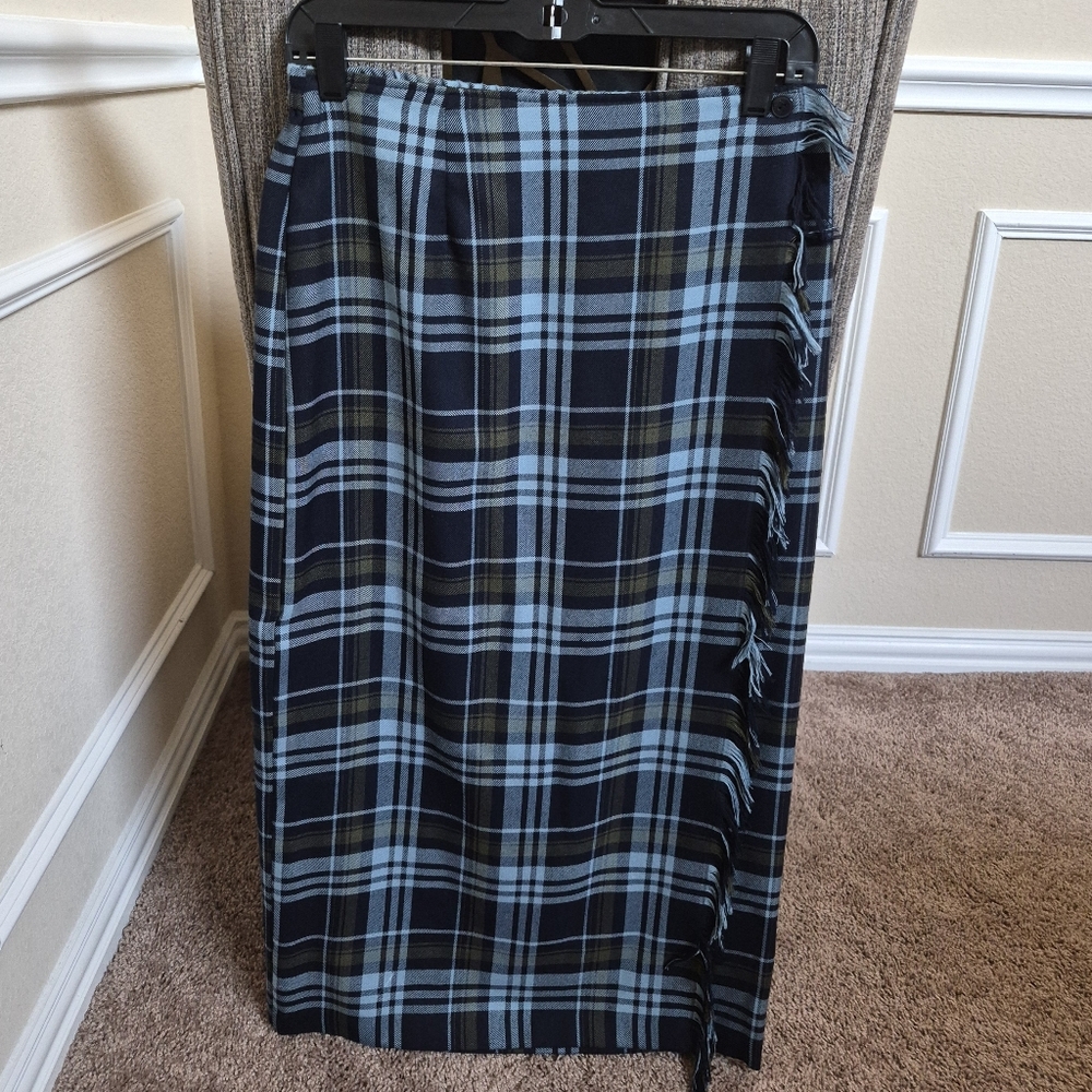 Requirements Black, Light Blue & Olive Plaid Midi Wrap Pencil Skirt - Picture 3 of 12